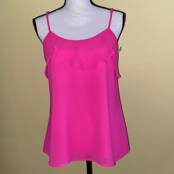 “Naked Zebra” Neon pink spaghetti strap top with ruffled front and back. Size S - Picture 2 of 14
